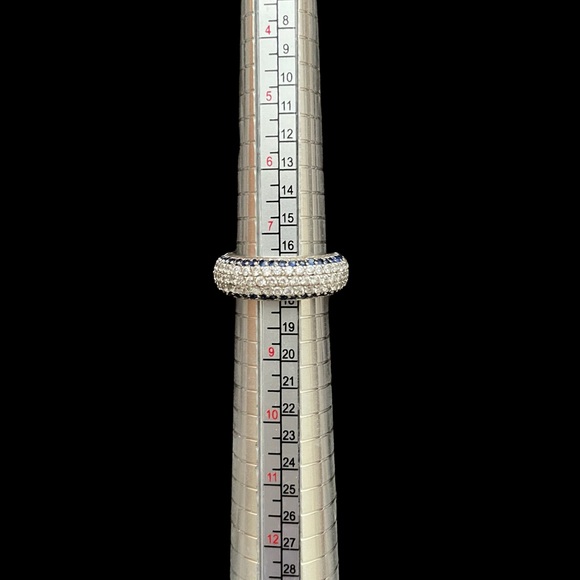 925 sterling simulated sapphires and crystal Eternity Band SZ 8 - Picture 3 of 5